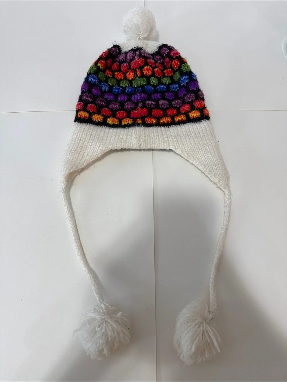 CUSCO Colorful Knit Earflap Beanie with Pom Poms